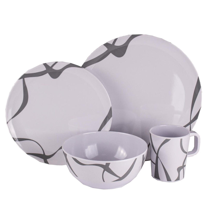Interlock Basic Melamine Dinner Set 16pcInterlock Basic Melamine Camping Caravan Dinner Set 16pc