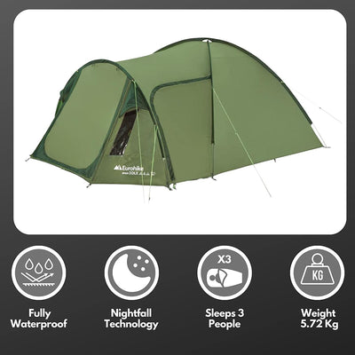 Eurohike AVON 3 Dlx Nightfall Tent with NightfallTM Darkened Bedroom, 3 Man tent, 3 Person Dome Tent