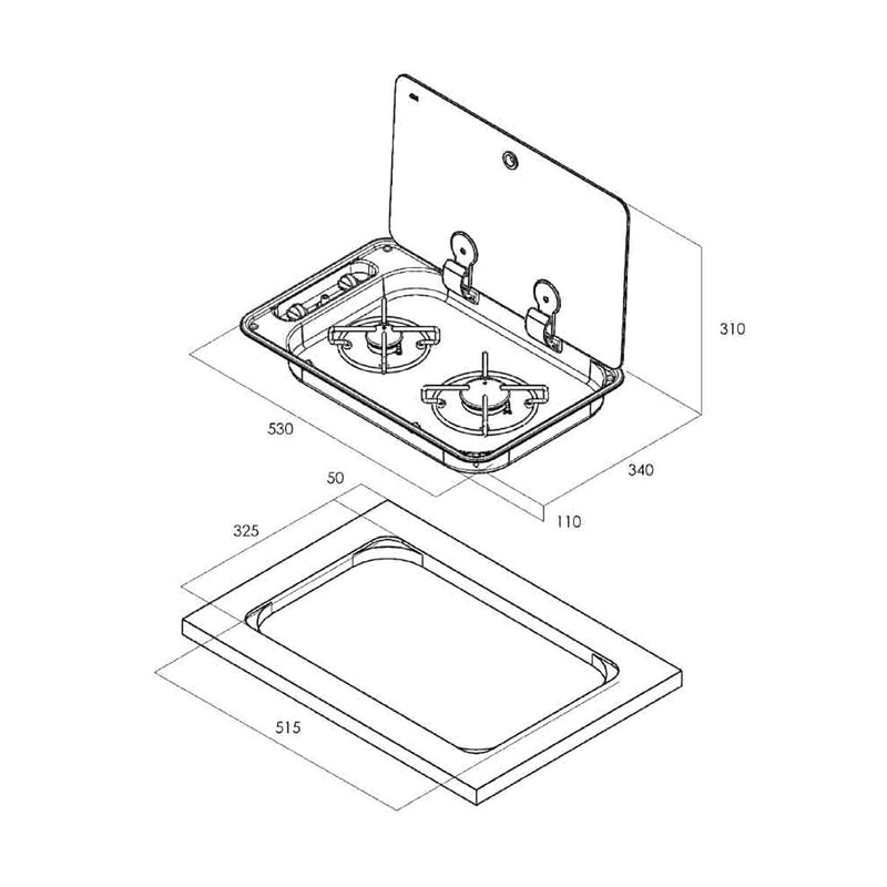 CAN FC1336-P Hoodiny Hob (Glass Lid / 2 Burners / Piezo)