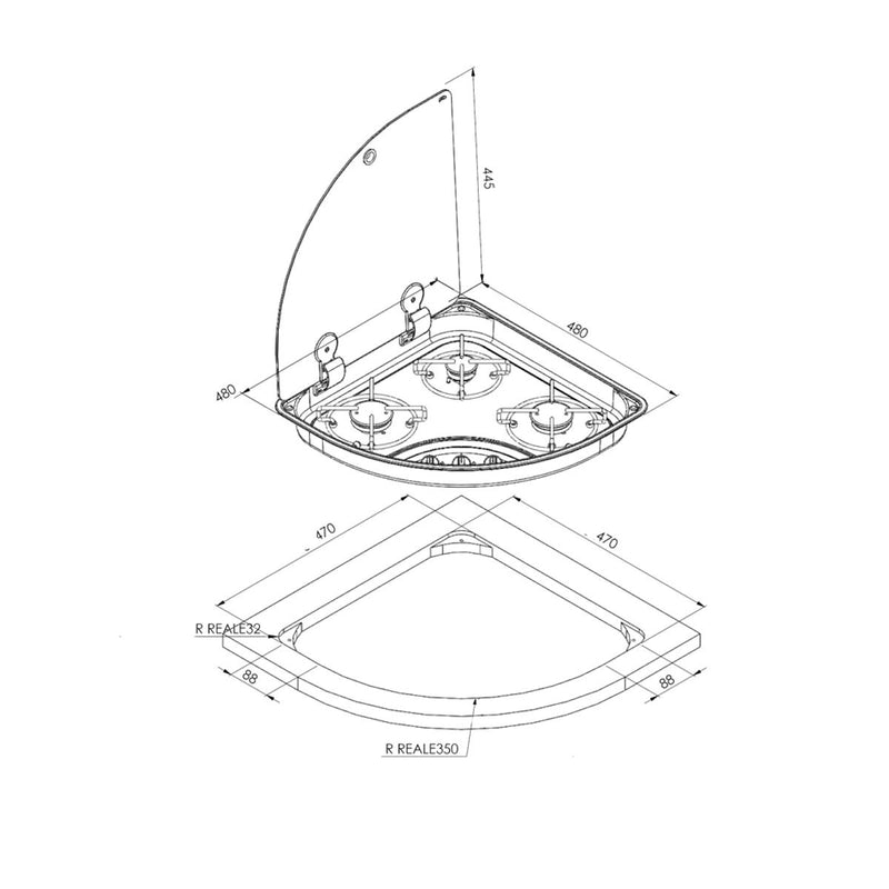 CAN Hoodiny Hob Unit Triangle Triangular 480mm (Glass Lid / 3 Burners / 12V)