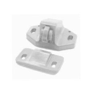 Plastic Roller Cupboard Catch & Plate - White
